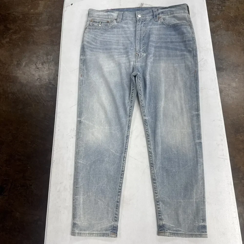 True Religion Slim Drop Mens Jeans Gray Wash Relaxed Denim Size 36